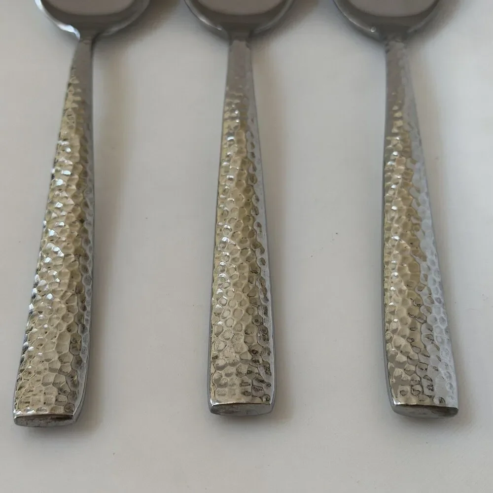 3pc Pier 1 Imports Hammered Soup Spoons 7 3/4” Stainless